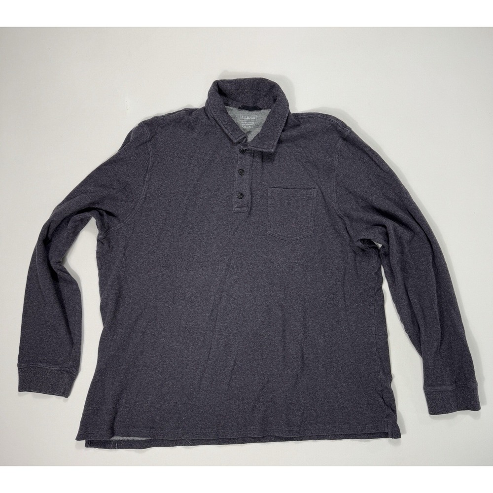 LL Bean Polo Shirt Mens 2XLT Slightly Fitted Grey Heavyweight Pocket Work 520991